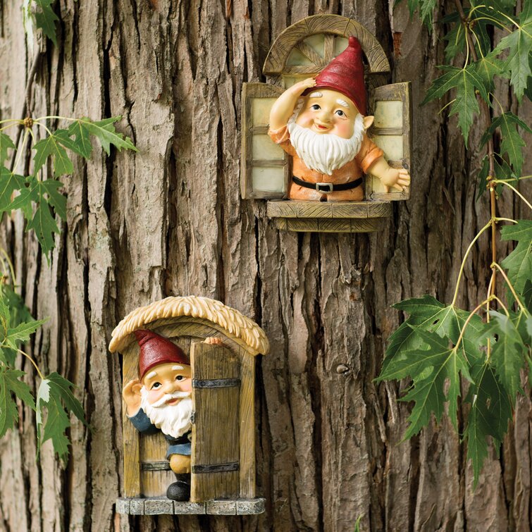 Knothole Gnomes 2 Piece Garden Welcome Tree Statue Set